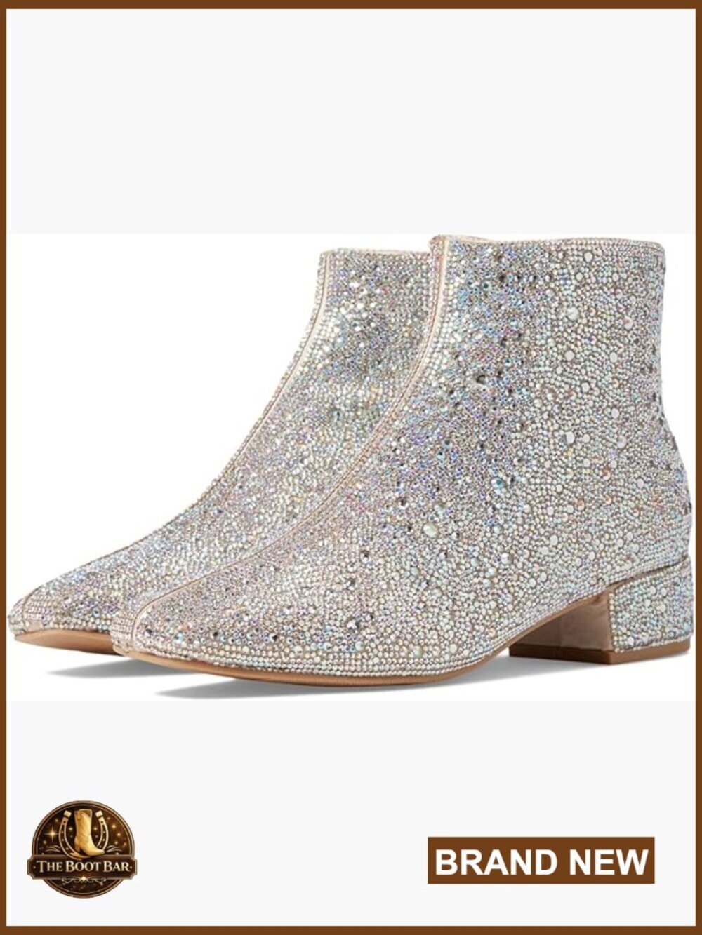 Sparkly Rhinestone Pointed Toe Block Heel Ankle Bootie with Side Zip